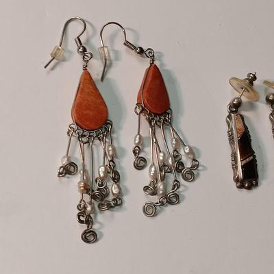 STERLING EARRINGS WITH BROWN STONES PLUS 2 OTHER PAIRS OF EARRINGS