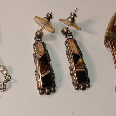 STERLING EARRINGS WITH BROWN STONES PLUS 2 OTHER PAIRS OF EARRINGS