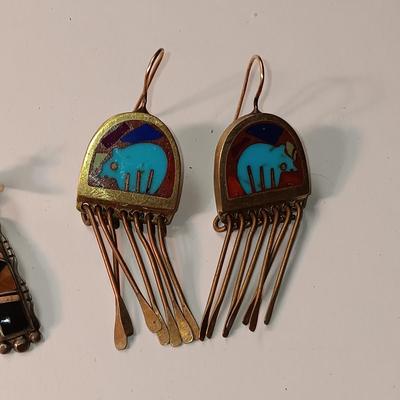 STERLING EARRINGS WITH BROWN STONES PLUS 2 OTHER PAIRS OF EARRINGS