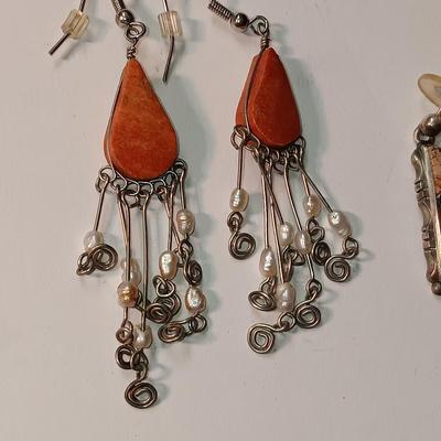 STERLING EARRINGS WITH BROWN STONES PLUS 2 OTHER PAIRS OF EARRINGS