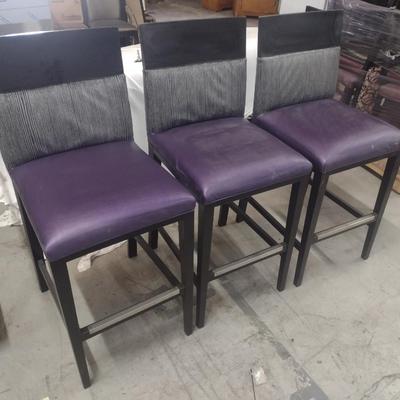 Set of Three Commercial Grade Bar Stools with Padded Seat and Back