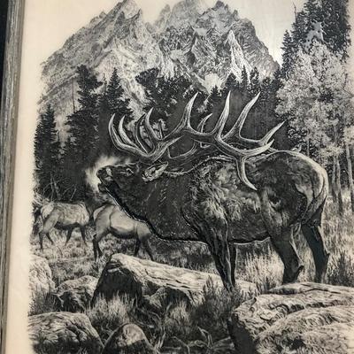 Vintage 1970’s Bugling Elk Etched In Marble.