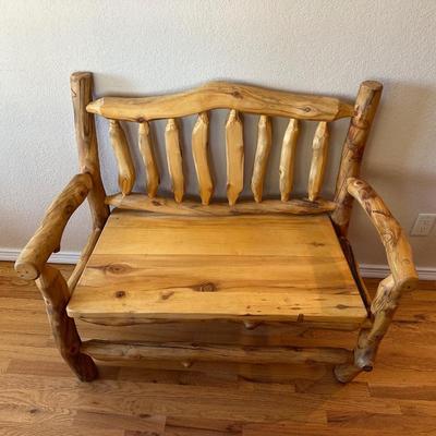BEAUTIFUL LOG BENCH WITH BACK AND ARMS
