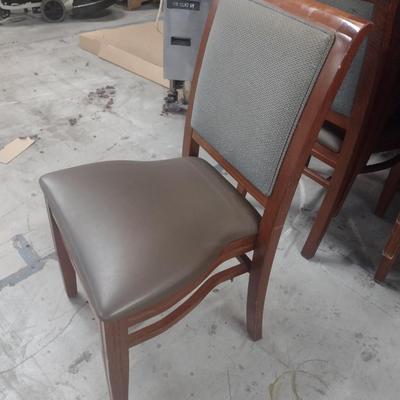 Set of Six Commercial Grade Wood Framed Cushioned Seat and Back Dining Chairs Choice C
