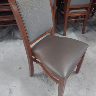 Set of Eight Commercial Grade Wood Framed Cushioned Seat and Back Dining Chairs Choice A