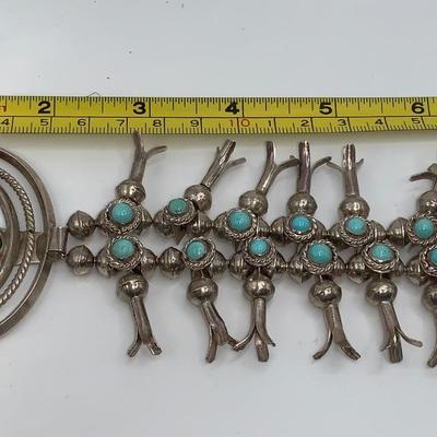 Vintage Native American Pawn Silver and Turquoise Squash Blossom Necklace