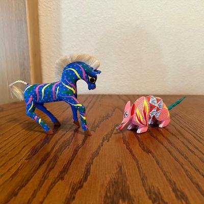 ALEBRIJE HORSE AND ARMADILLO - HAND PAINTED AND WOOD CARVED