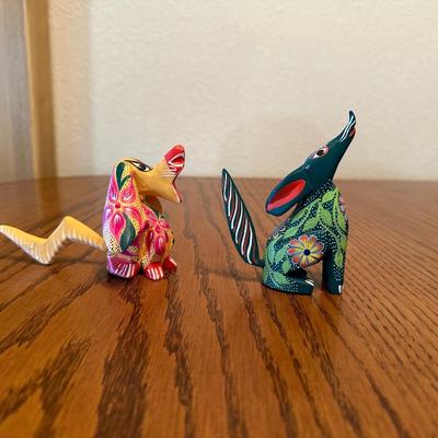 COLORFUL WOOD CARVED ALEBRIJES - HAND PAINTED AND SIGNED