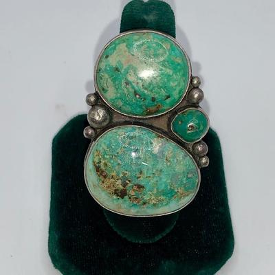 Large Native American Sterling Silver and Turquoise Ring