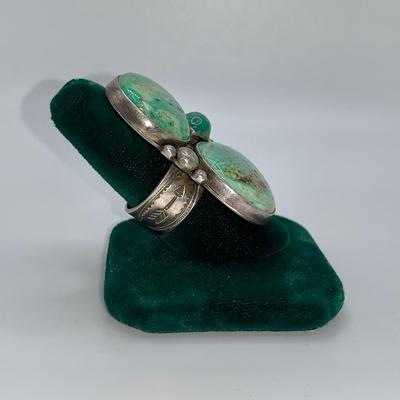 Large Native American Sterling Silver and Turquoise Ring