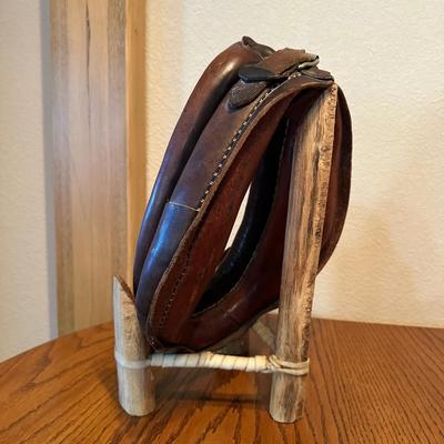 SMALL HORSE COLLAR, SIGNED GOURD AND HORSESHOE MIRROR