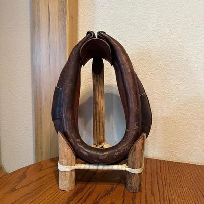 SMALL HORSE COLLAR, SIGNED GOURD AND HORSESHOE MIRROR