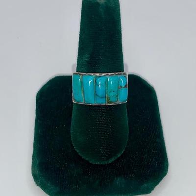 Vintage Native American Pawn Silver and Turquoise Ring, Size 9