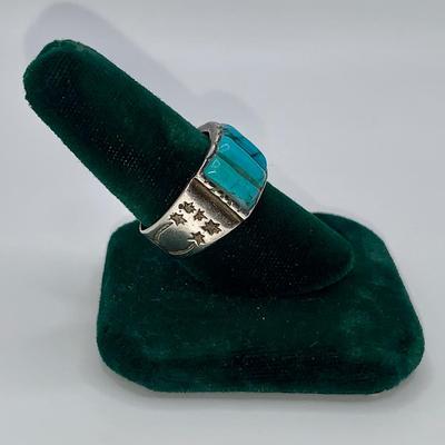 Vintage Native American Pawn Silver and Turquoise Ring, Size 9