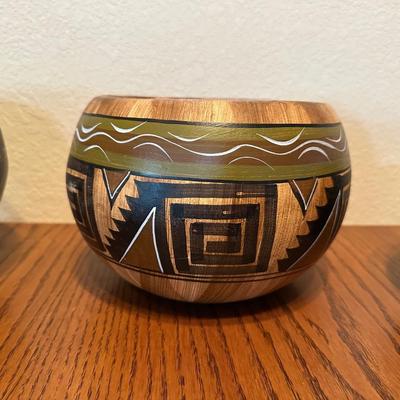 3 PAINTED TERRA COTTA POTS