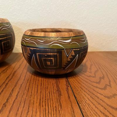 3 PAINTED TERRA COTTA POTS