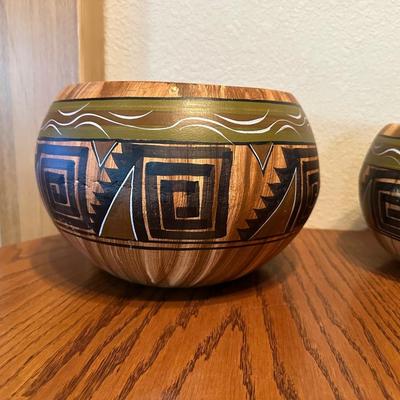 3 PAINTED TERRA COTTA POTS