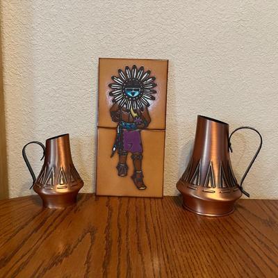 SANTA CRUZ TILEWORKS AND 2 COPPER PITCHERS