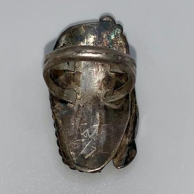 1975 Native American Pawn Silver, Turquoise, and Coral Ring