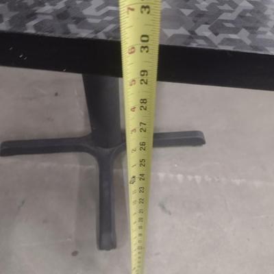 Set of Four Wood Goods Hospitality Quality Heavy Solid Wood Table with Metal Post Geometric Top Design