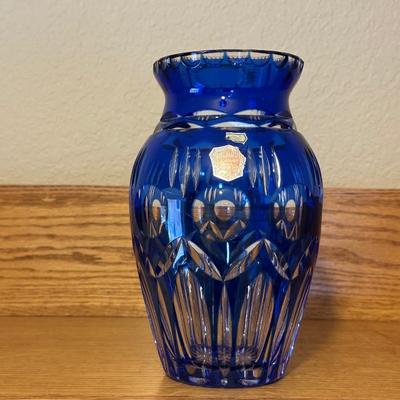 WESTERN GERMANY, COBALT BLUE CUT GLASS VASE