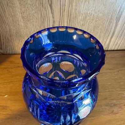 WESTERN GERMANY, COBALT BLUE CUT GLASS VASE