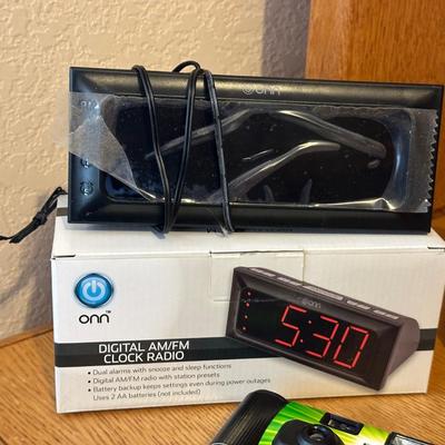 NEW DIGITAL AM/FM ALARM CLOCK, ELECTRIC PENCIL SHARPENER AND OFFICE SUPPLIES