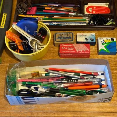 DESK ORGANIZER, PAPER CUTTER AND VARIOUS OFFICE SUPPLIES