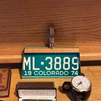 LICENSE PLATE DUST PAN, STOP WATCH, COMPASS, PEN/PENCIL SET AND MORE