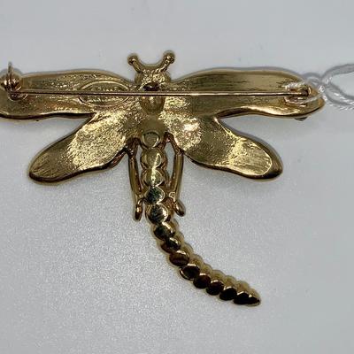 Suzanne Bjontegard Costume Jewelry Dragonfly Brooch/Pin