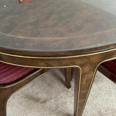 D16-1970s Mastercraft Dining Table in Burled Amboyna and Inlaid Brass Trim
