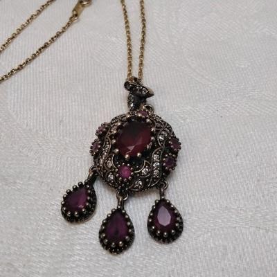 Antique Ruby and Diamond 20" Gold Vermeil Necklace