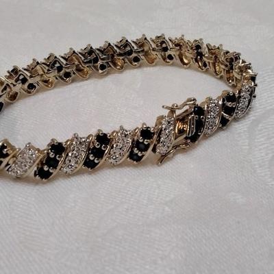 Vintage Ross Simons Sapphire and Diamond 7" Gold Vermeil Bracelet