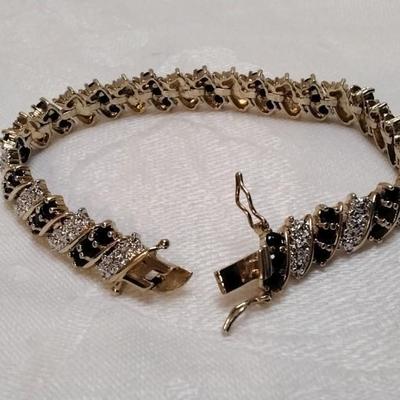 Vintage Ross Simons Sapphire and Diamond 7" Gold Vermeil Bracelet