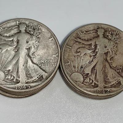 Lot of 10 Mixed Date Walking Liberty Half Dollars