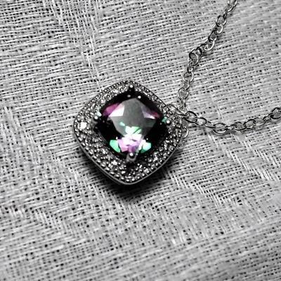 Gorgeous Mystic Topaz With White Sapphire Accents 925 16" Necklace