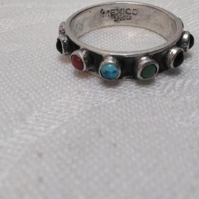 Peridot, Amethyst, Citrine, Coral, Turquoise, Onyx, Aquamarine Gemstone 925 Mexico Ring Size 8.5