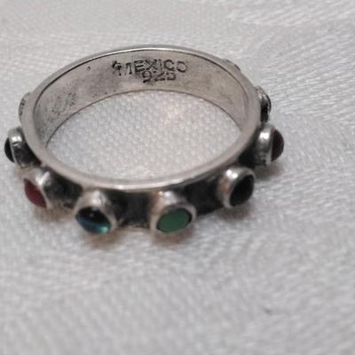 Peridot, Amethyst, Citrine, Coral, Turquoise, Onyx, Aquamarine Gemstone 925 Mexico Ring Size 8.5