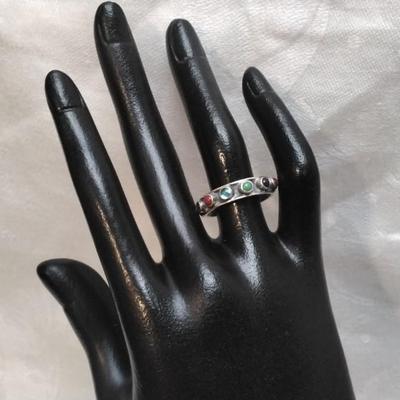 Peridot, Amethyst, Citrine, Coral, Turquoise, Onyx, Aquamarine Gemstone 925 Mexico Ring Size 8.5
