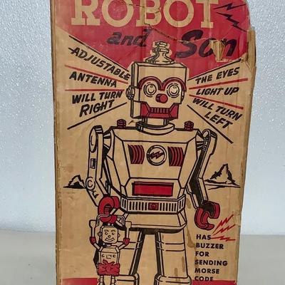 Original 1960’s Robert and Son Robot With Box by Marx