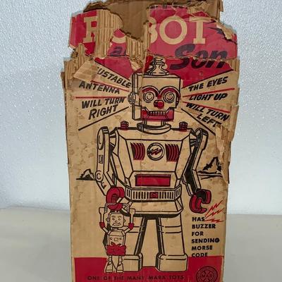 Original 1960’s Robert and Son Robot With Box by Marx