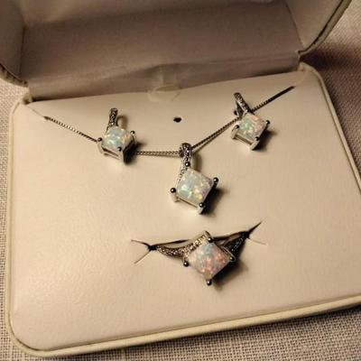 Fiery Opal Set (Necklace, Earrings and Ring)