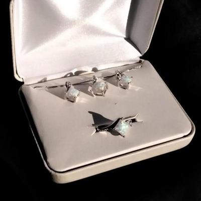 Fiery Opal Set (Necklace, Earrings and Ring)