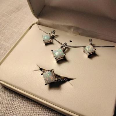 Fiery Opal Set (Necklace, Earrings and Ring)