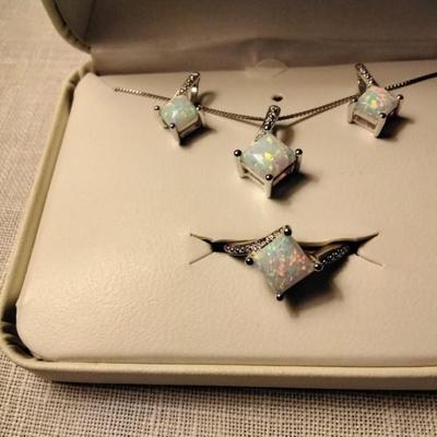 Fiery Opal Set (Necklace, Earrings and Ring)