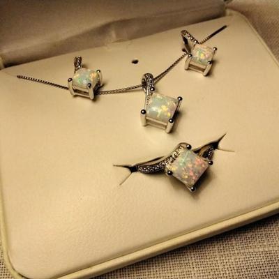 Fiery Opal Set (Necklace, Earrings and Ring)