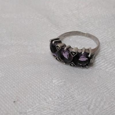 Vintage Amethyst and Marcasite 925 Ring Size 5.5