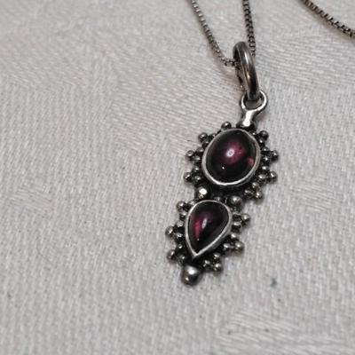 Antique Rhodolite Garnet Italian 925 18" Necklace