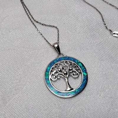 Blue Opal Tree of Life 18" 925 Necklace