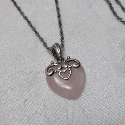 Vintage Rose Quartz Heart 18" 925 Necklace